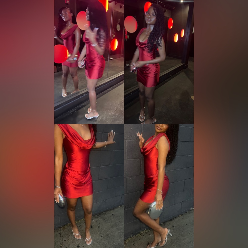 Oh Polly Red Draped Off-Shoulder Dress
